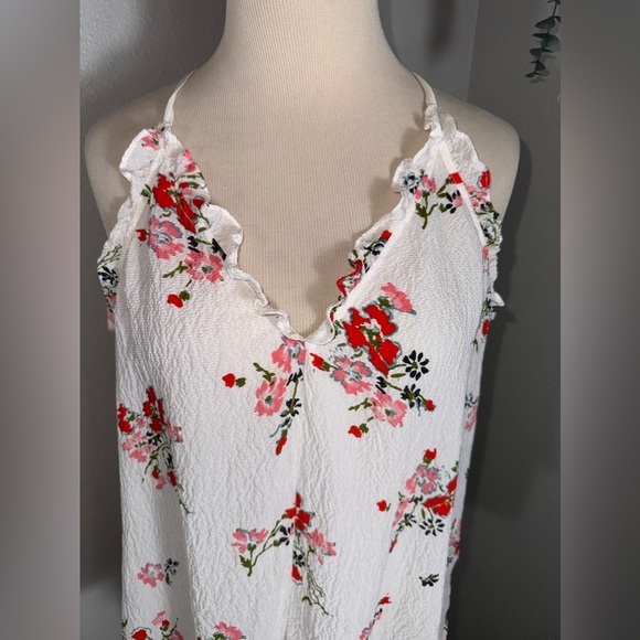 REBECCA TAYLOR Marguerite Silk Floral Ruffled Racerback Crinkle Gauzy Tank sz 10 - Picture 6 of 9
